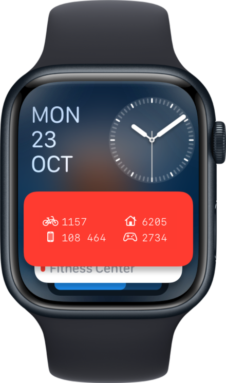 Apple Watch Smart Stack showing Pinbook widget with 4 short passcodes.